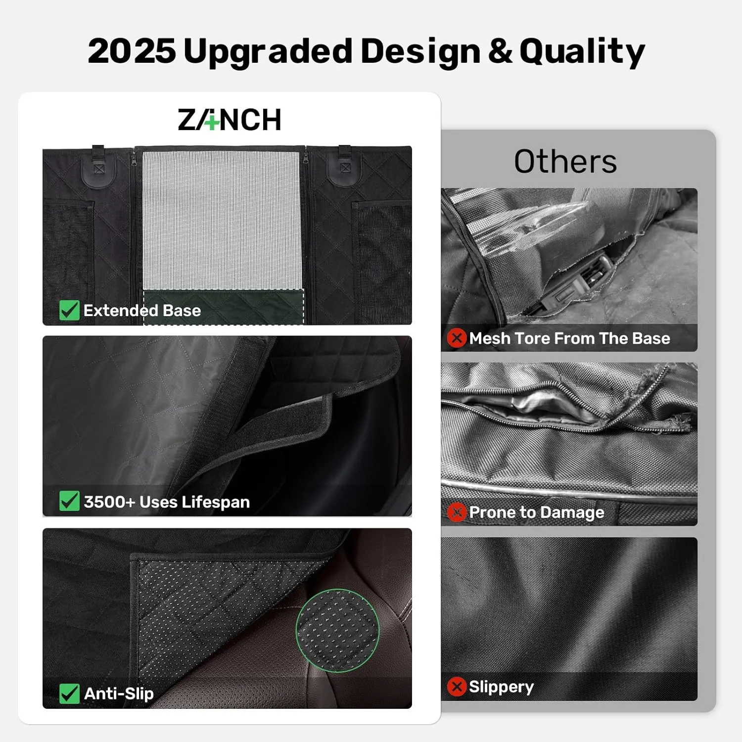 Zanch 2025 Upgrade Dog Car Seat Cover - 100% Waterproof Anti-Scratch, Passenger Friendly Back Seat Protector, Nonslip Pet Hammock with Durable Velcro Side Flap for Large Trucks, SUVs, Vans, XL-Green