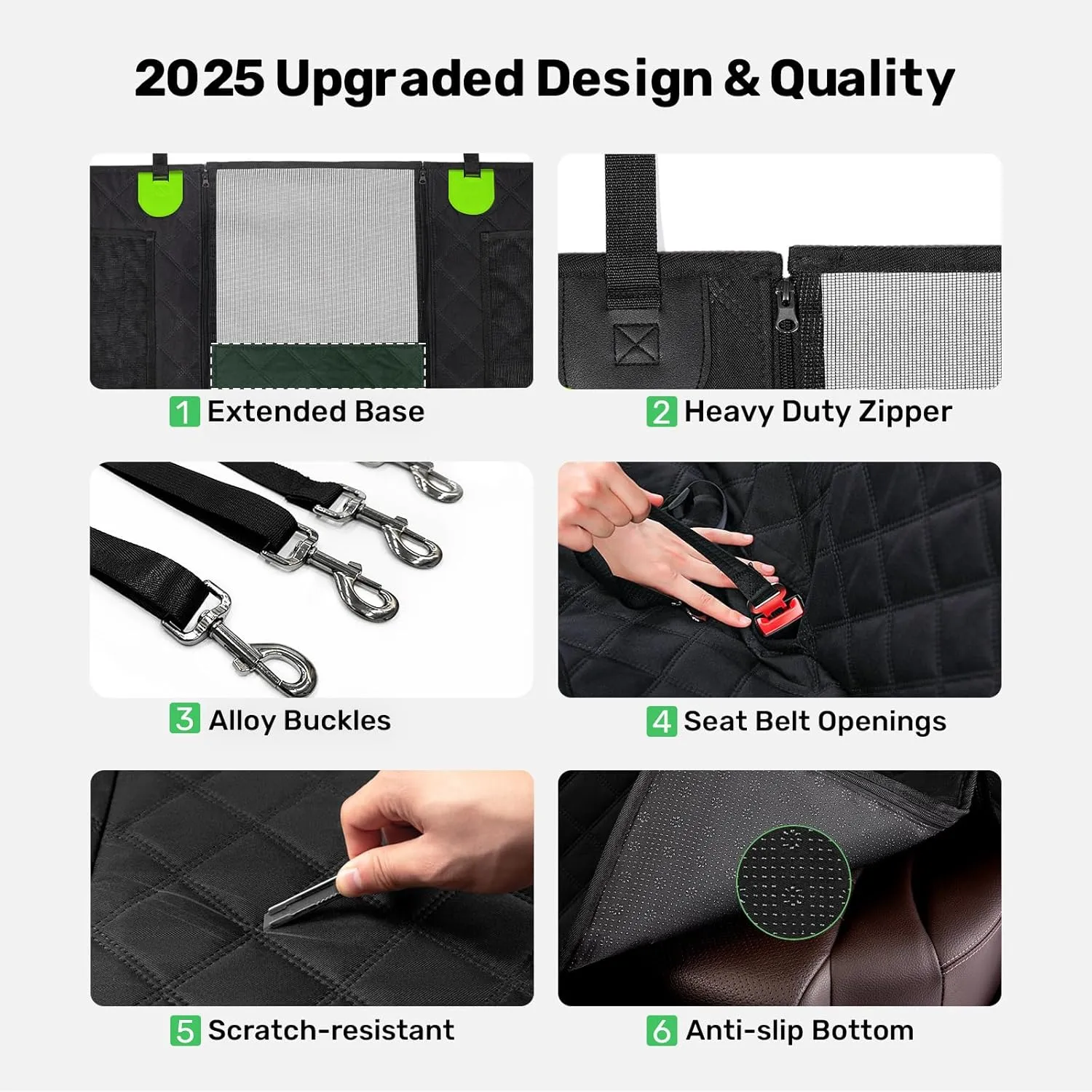 Zanch 2025 Upgraded Dog Car Seat Cover, 400 lbs Heavy Duty Hard Bottom, Waterproof & Anti-Scratch Back Seat Protector, Nonslip Pet Hammock Extender Cars, SUV, Trucks, Standard-Green