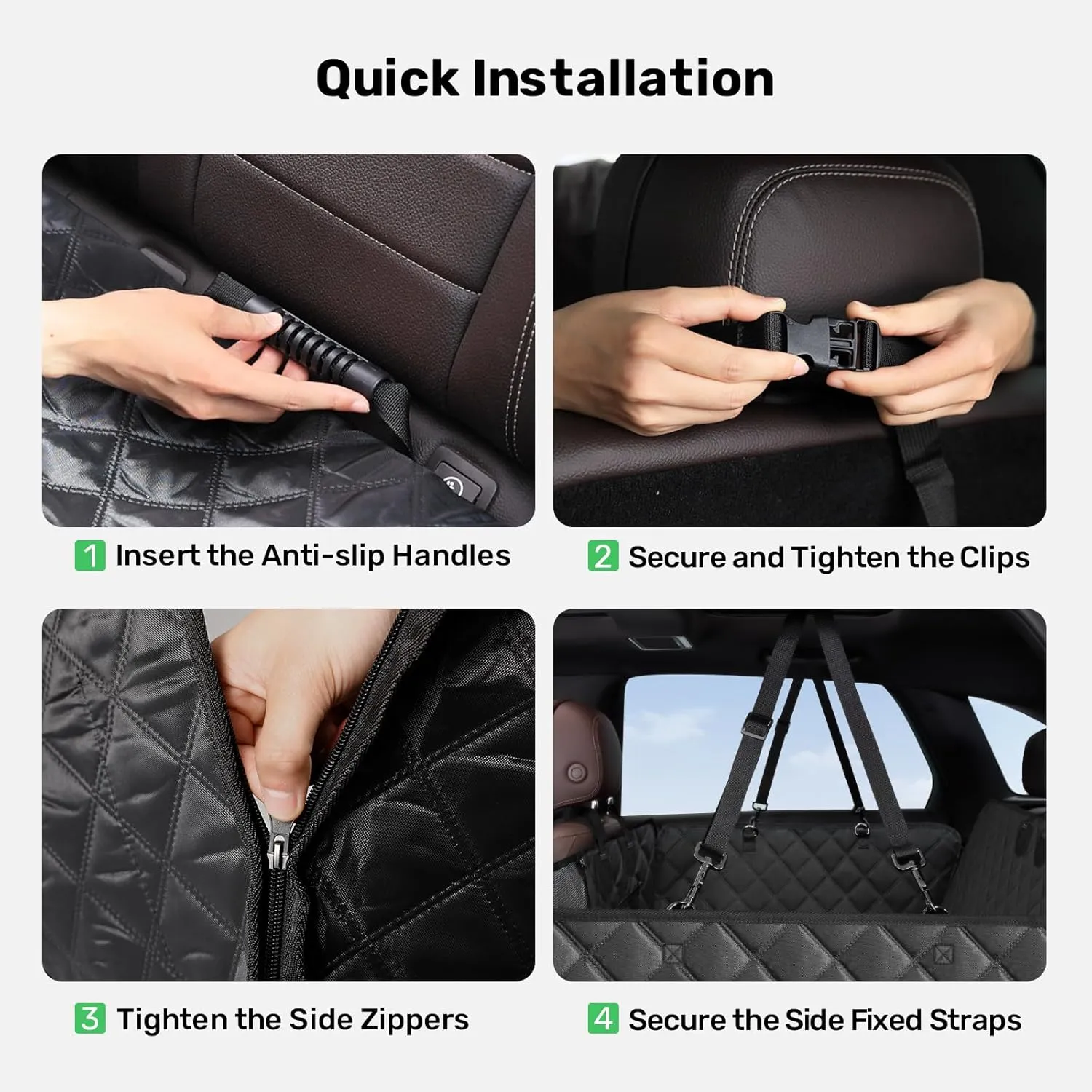 Zanch 2025 Upgraded Dog Car Seat Cover, 400 lbs Heavy Duty Hard Bottom, Waterproof & Anti-Scratch Back Seat Protector, Nonslip Pet Hammock Extender Cars, SUV, Trucks, Standard-Green