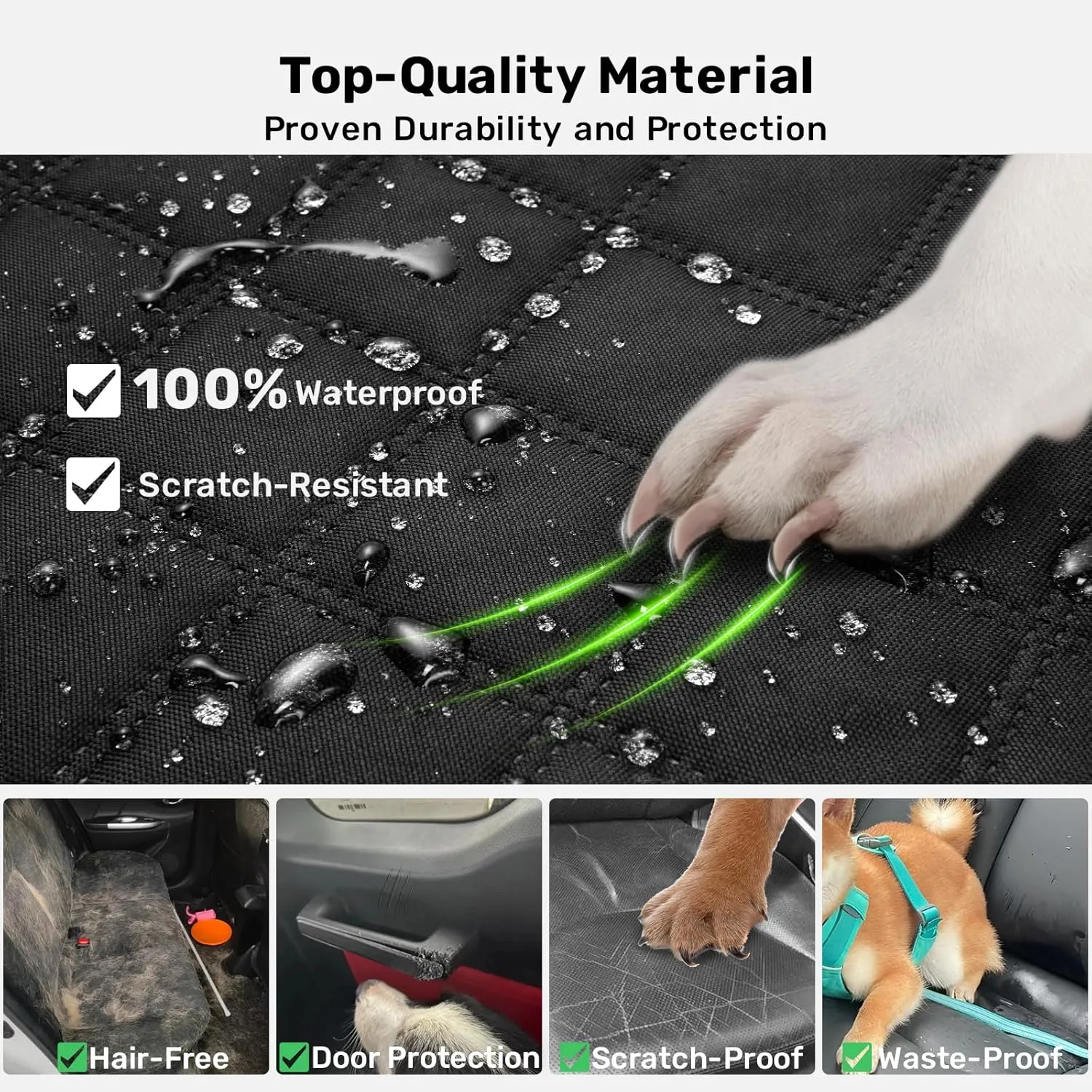 Zanch 2025 Upgraded Dog Car Seat Cover, 400 lbs Heavy Duty Hard Bottom, Waterproof & Anti-Scratch Back Seat Protector, Nonslip Pet Hammock Extender Cars, SUV, Trucks, Standard-Green