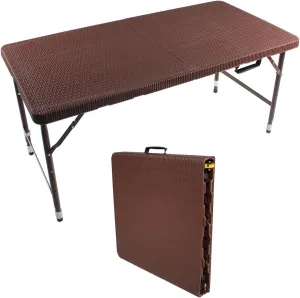 ZeHuoGe Portable Folding Table,Lightweight Picnic Party Dining Camp Table, Folding Banquet Table,Multifunctional Camping Table (Brown, 4ft)