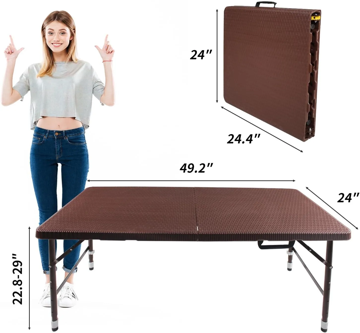 ZeHuoGe Portable Folding Table,Lightweight Picnic Party Dining Camp Table, Folding Banquet Table,Multifunctional Camping Table (Brown, 4ft)