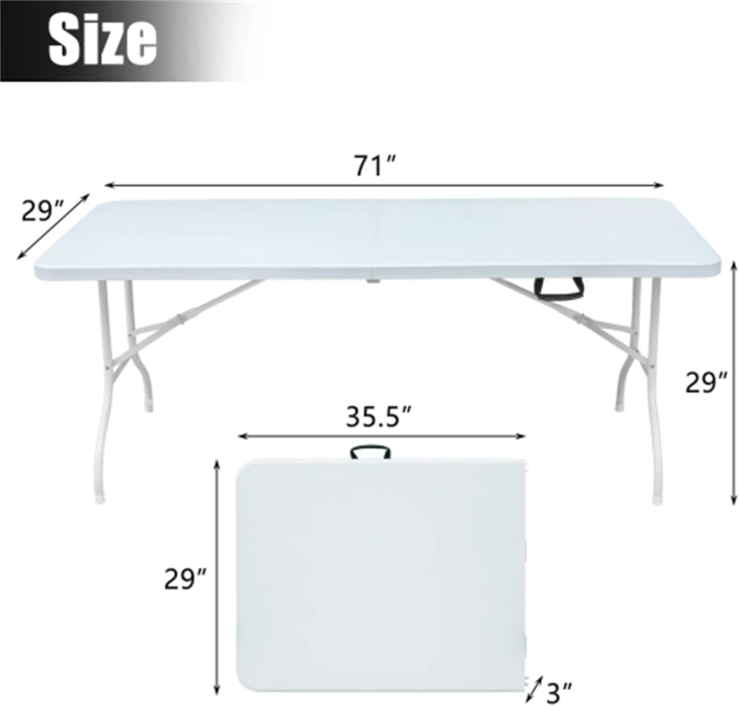 ZeHuoGe Portable Folding Table,Lightweight Picnic Party Dining Camp Table, Folding Banquet Table,Multifunctional Camping Table (White, 6ft)