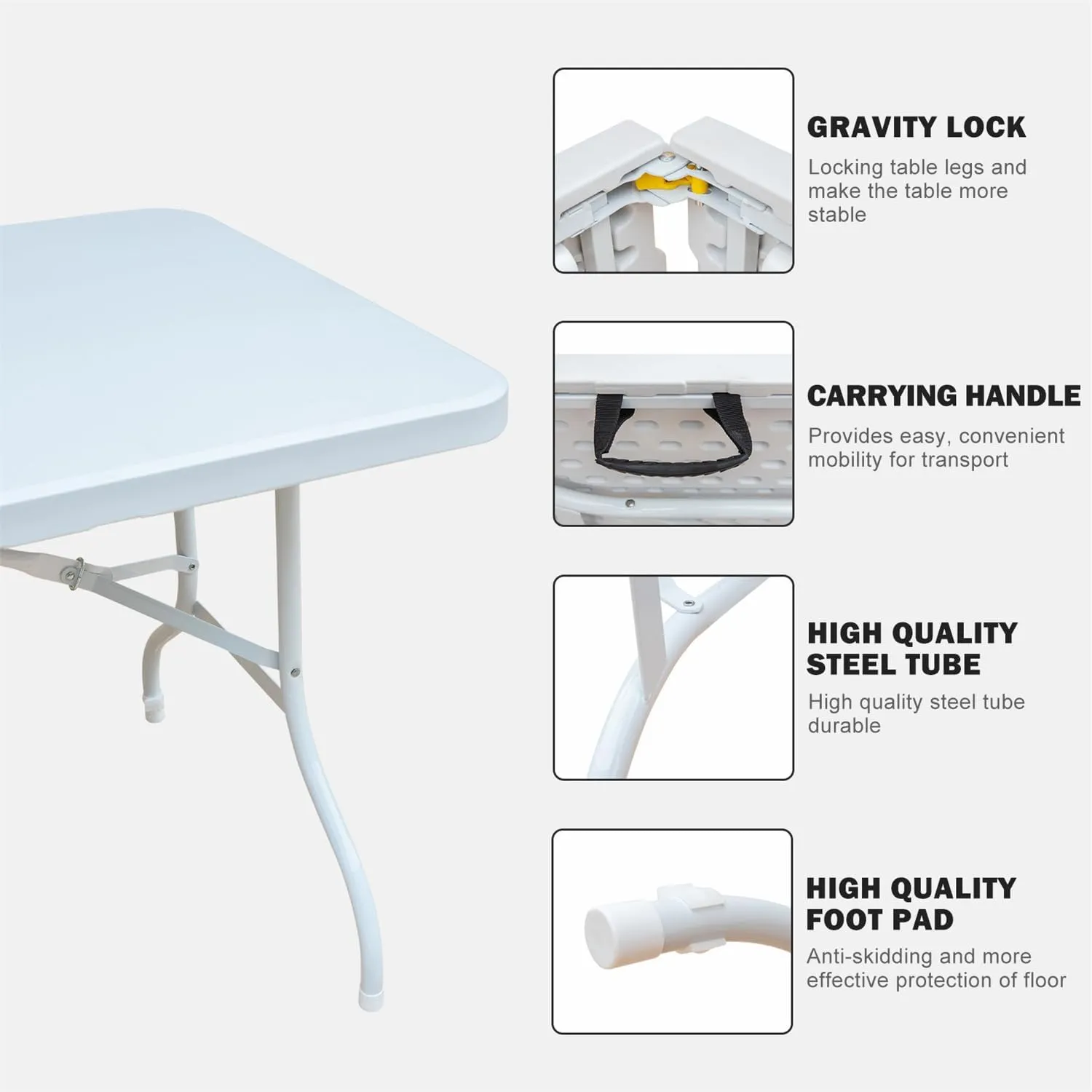 ZeHuoGe Portable Folding Table,Lightweight Picnic Party Dining Camp Table, Folding Banquet Table,Multifunctional Camping Table (White, 6ft)