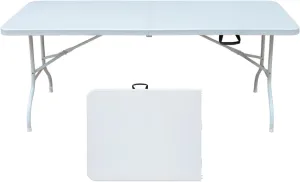 ZeHuoGe Portable Folding Table,Lightweight Picnic Party Dining Camp Table, Folding Banquet Table,Multifunctional Camping Table (White, 6ft)