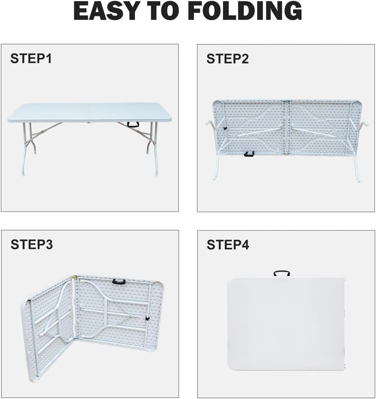 ZeHuoGe Portable Folding Table,Lightweight Picnic Party Dining Camp Table, Folding Banquet Table,Multifunctional Camping Table (White, 6ft)