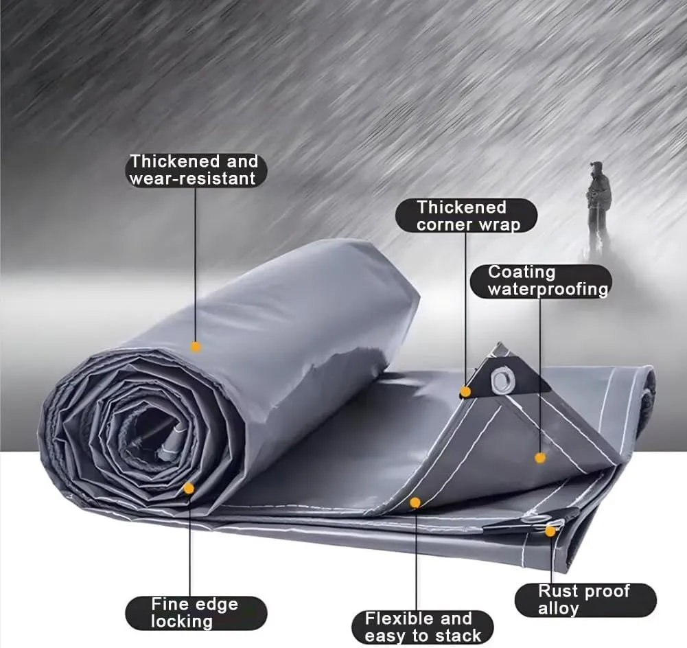Zfmnoyev Heavy Duty Waterproof Tarp, Flame Retardant Tarpaulin with Grommets, Tear Resistance, Durable Outdoor Car Canopy Tent Cover (Color : Gray, Size : 8x10m)