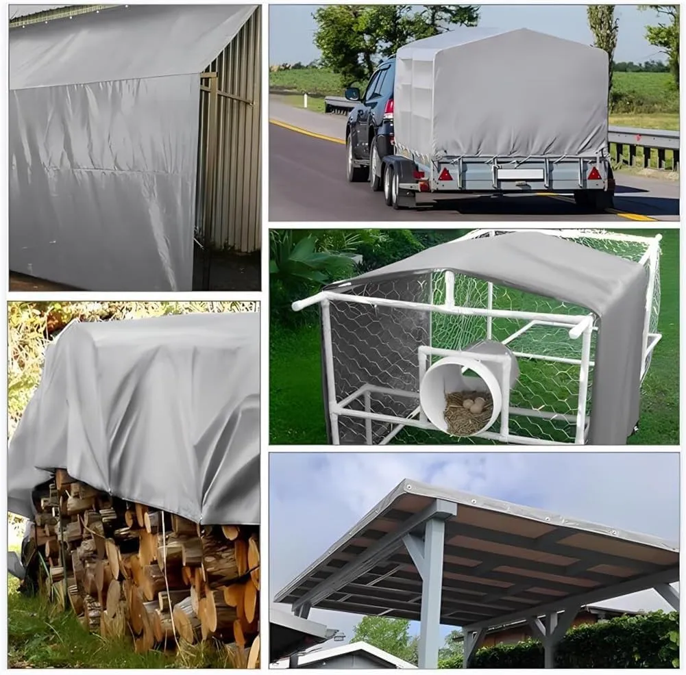 Zfmnoyev Heavy Duty Waterproof Tarp, Flame Retardant Tarpaulin with Grommets, Tear Resistance, Durable Outdoor Car Canopy Tent Cover (Color : Gray, Size : 8x10m)