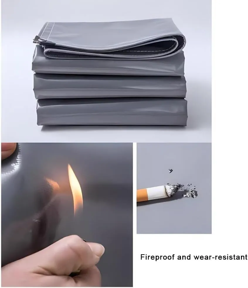 Zfmnoyev Heavy Duty Waterproof Tarp, Flame Retardant Tarpaulin with Grommets, Tear Resistance, Durable Outdoor Car Canopy Tent Cover (Color : Gray, Size : 8x10m)