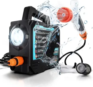 ZOOOBELIVES High Pressure Camping Shower with 50W/75psi Pump, Outdoor Camp Shower with Multi-use Sprayer and LED Light for Campsite Bathing Beach Yard Pet Car Cleanups, Portable and Rechargeable