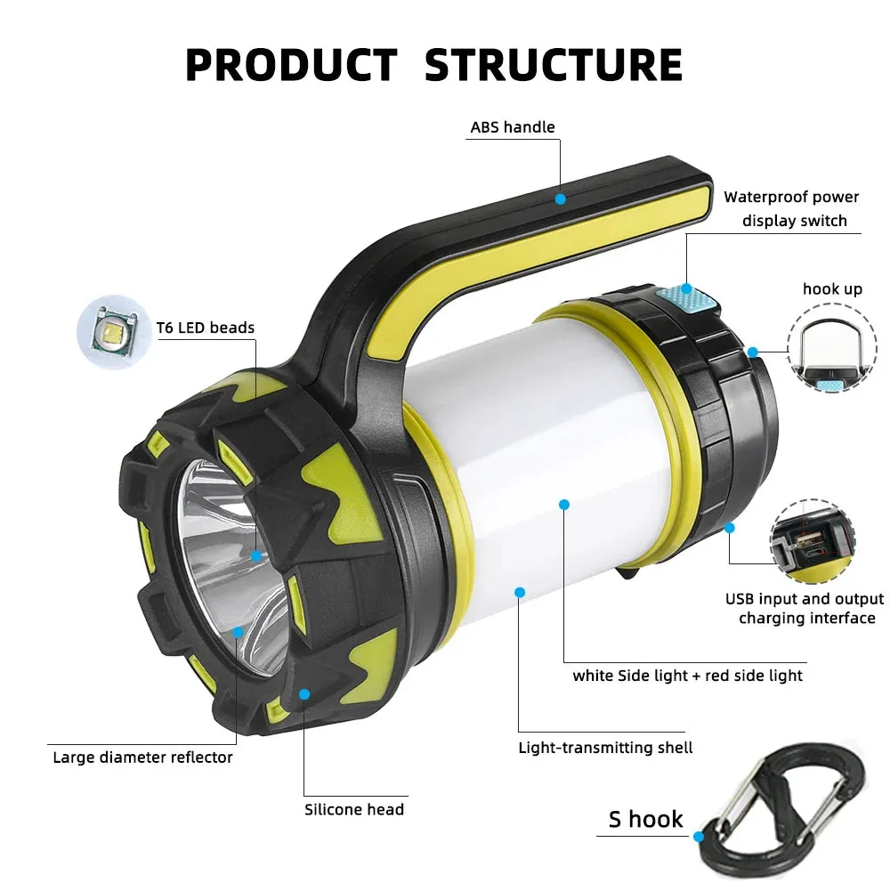 ZPAA Camp Lamp LED Camping Light USB Rechargeable Flashlight Spotlight Work Light Waterproof Searchlight Emergency Lantern