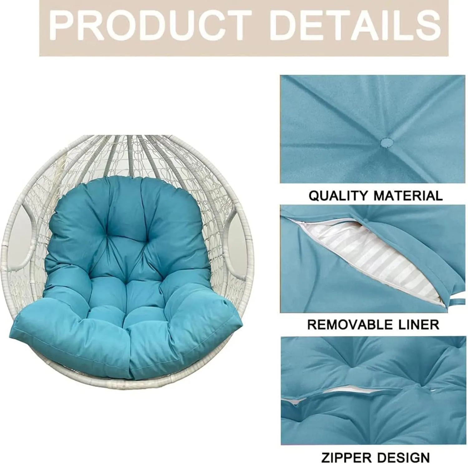ZTGL Hanging Basket Seat Cushion, Thicken Hanging Egg Chair Cushion, Waterproof Basket Chair Cushion for Patio Garden, Outdoor Basket Egg Chair Seat Pads Back Cushion,Khaki