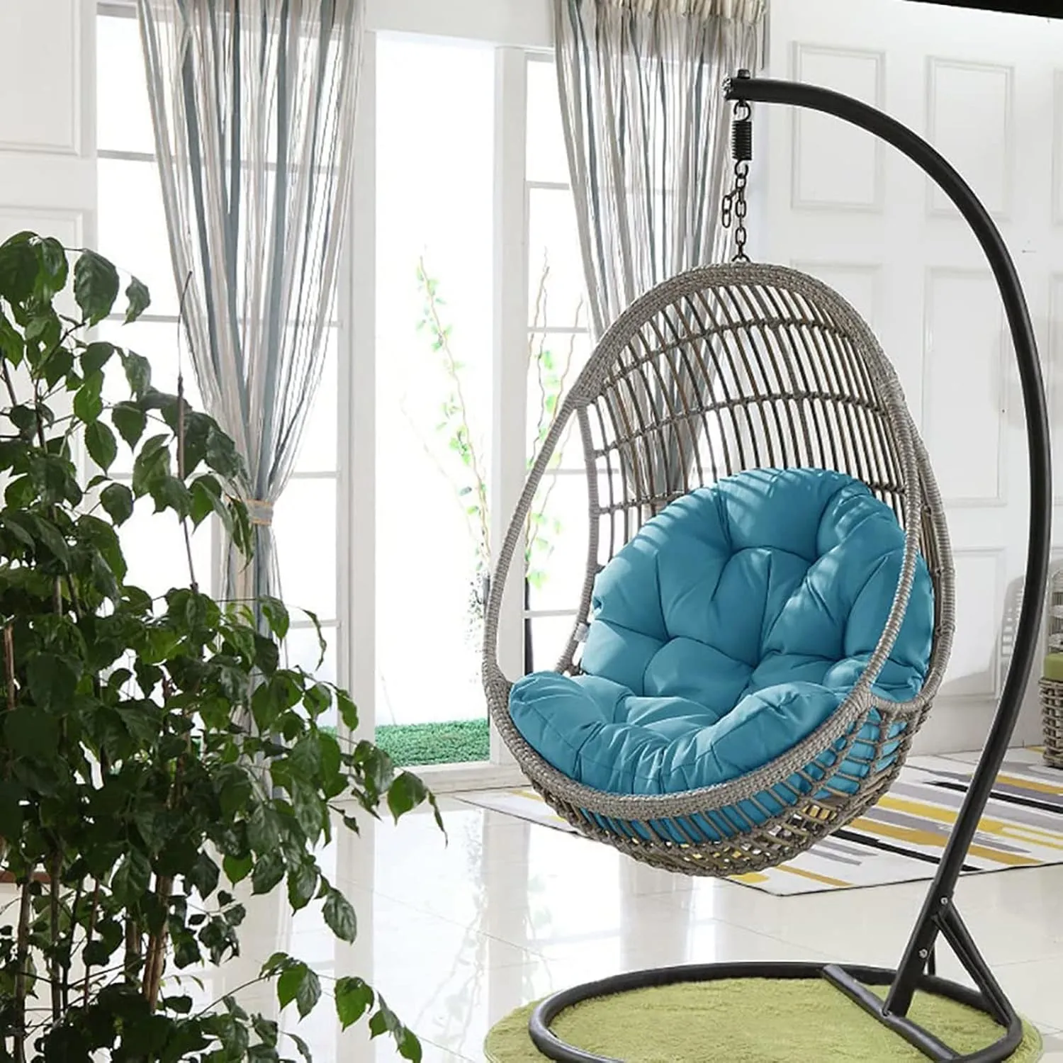 ZTGL Hanging Basket Seat Cushion, Thicken Hanging Egg Chair Cushion, Waterproof Basket Chair Cushion for Patio Garden, Outdoor Basket Egg Chair Seat Pads Back Cushion,Khaki
