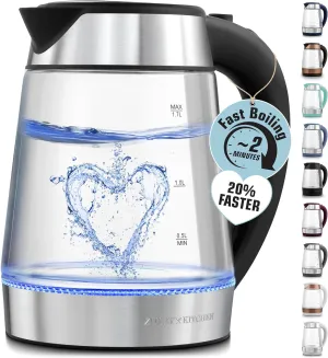 Zulay Kitchen Fast Boiling Electric Water Kettle - 1.7L, 1500W, Auto Shut-Off for Overboil & Boil Dry Protection, Cool-Touch Handle, 360° Base - Rapid Teapot Boiler For Coffee & Tea - Black
