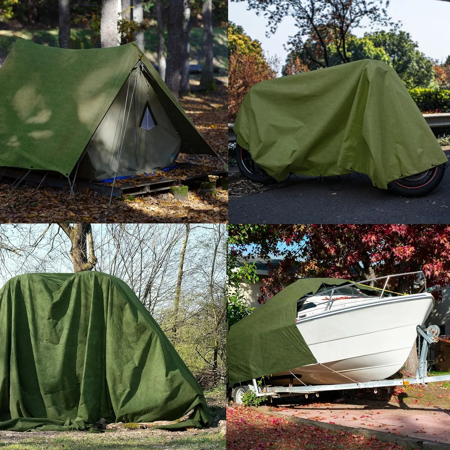 Zuperia Heavy Duty Canvas Tarp (8' x 10' ft - Pack of 2) with Rustproof Grommets, UV Resistant & Tear Resistant Multipurpose Tarpaulin Cover for Outdoor, Industrial & Commercial Use (Olive Green)