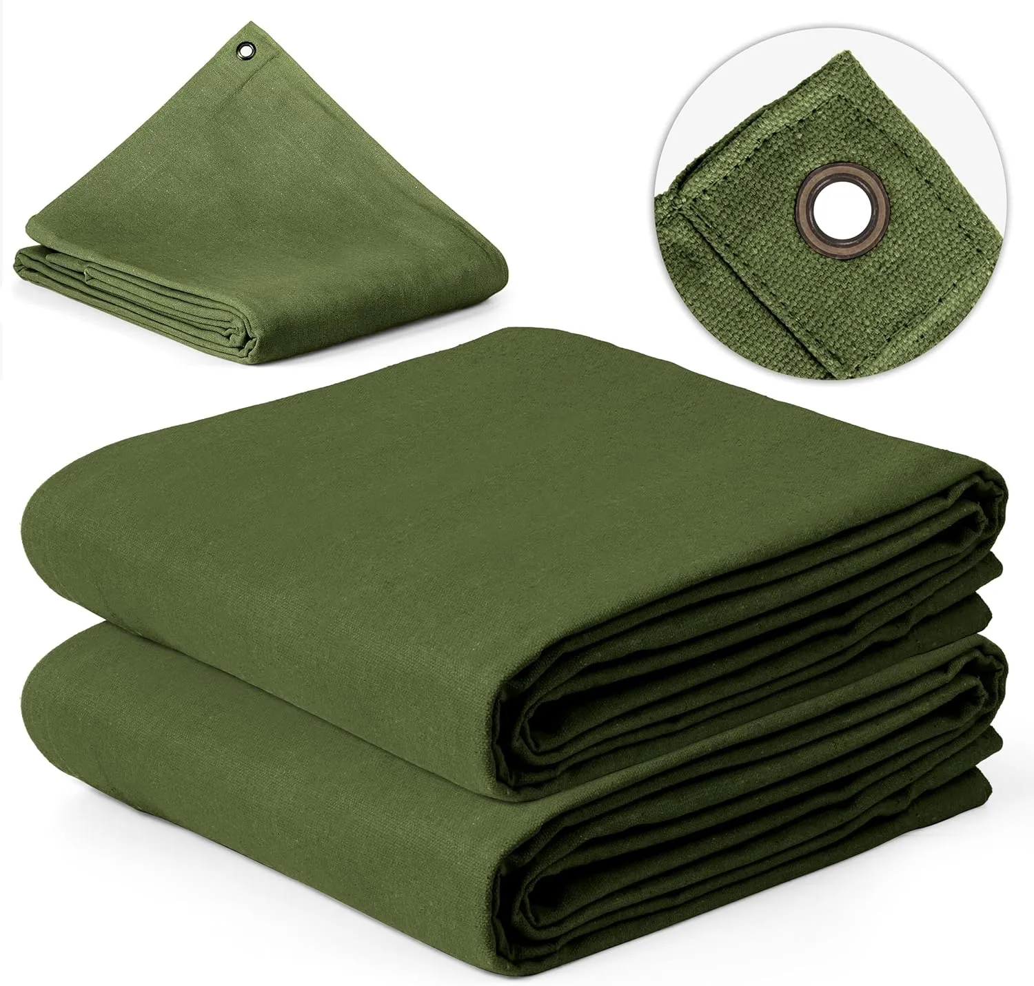 Zuperia Heavy Duty Canvas Tarp (8' x 10' ft - Pack of 2) with Rustproof Grommets, UV Resistant & Tear Resistant Multipurpose Tarpaulin Cover for Outdoor, Industrial & Commercial Use (Olive Green)