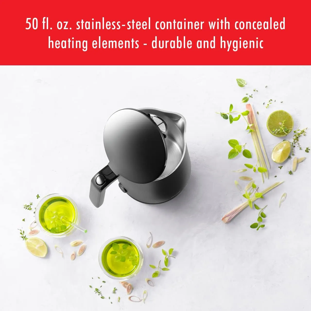 ZWILLING Enfinigy Cool Touch 1.5-Liter Electric Kettle, Cordless Tea Kettle & Hot Water, Black